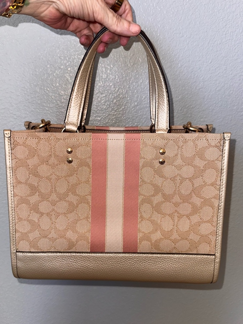 Coach Dempsey Signature Jacquard Tote with Pink Stripe - Picture 2 of 4